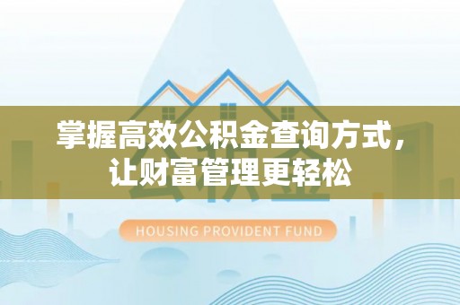 古坑掌握高效公积金查询方式，让财富管理更轻松